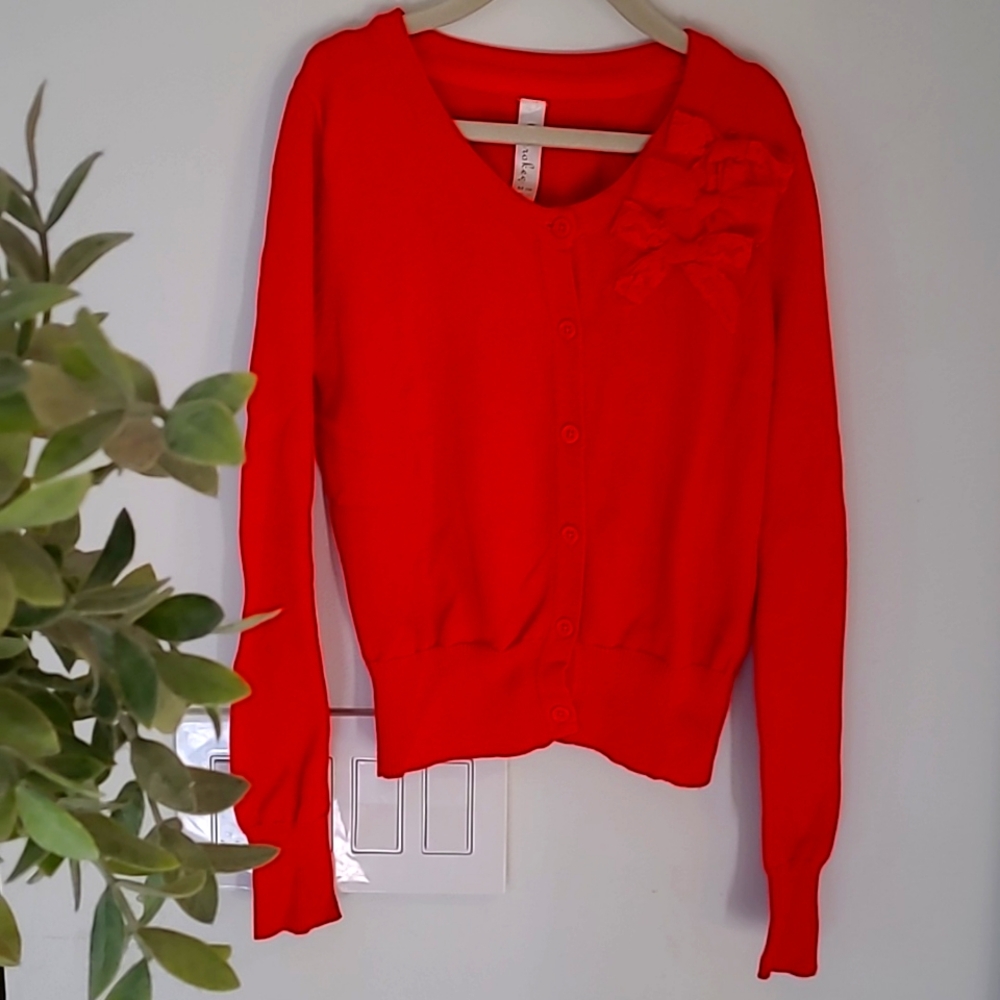 Cherokee girl's knit sweater cardigan size 7 8 red